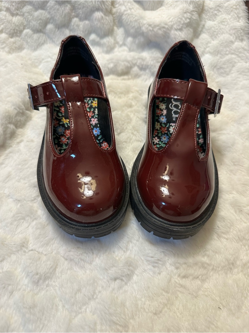 Sugar Girls' Burgundy Patent T-Strap Mary Jane Shoes